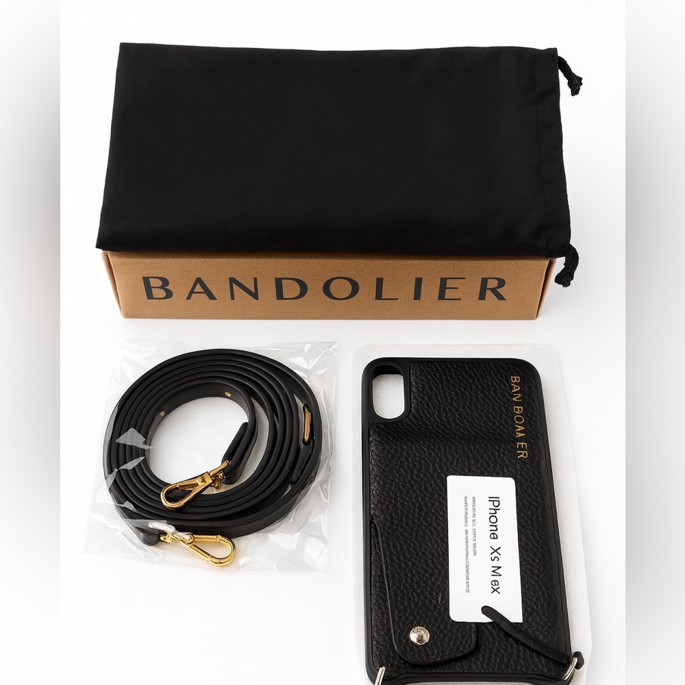 BANDOLIER iPhone XS Max Case with Strap – Black/Gold – Brand New with Box & Tags